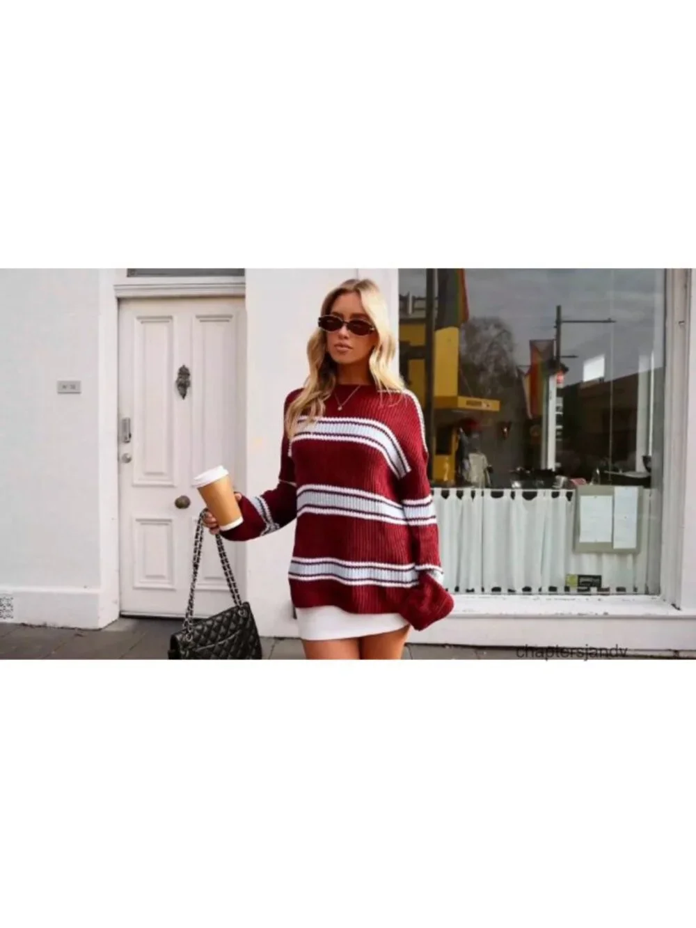 Womens Oversized Striped Knit Sweater Pullover Long Sleeve Crew Neck